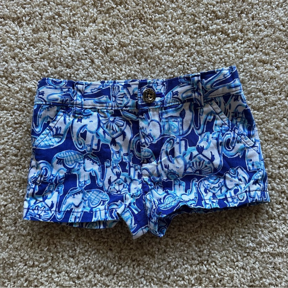 Lilly Pulitzer Blue and White Kids Animal Print Shorts Size 4